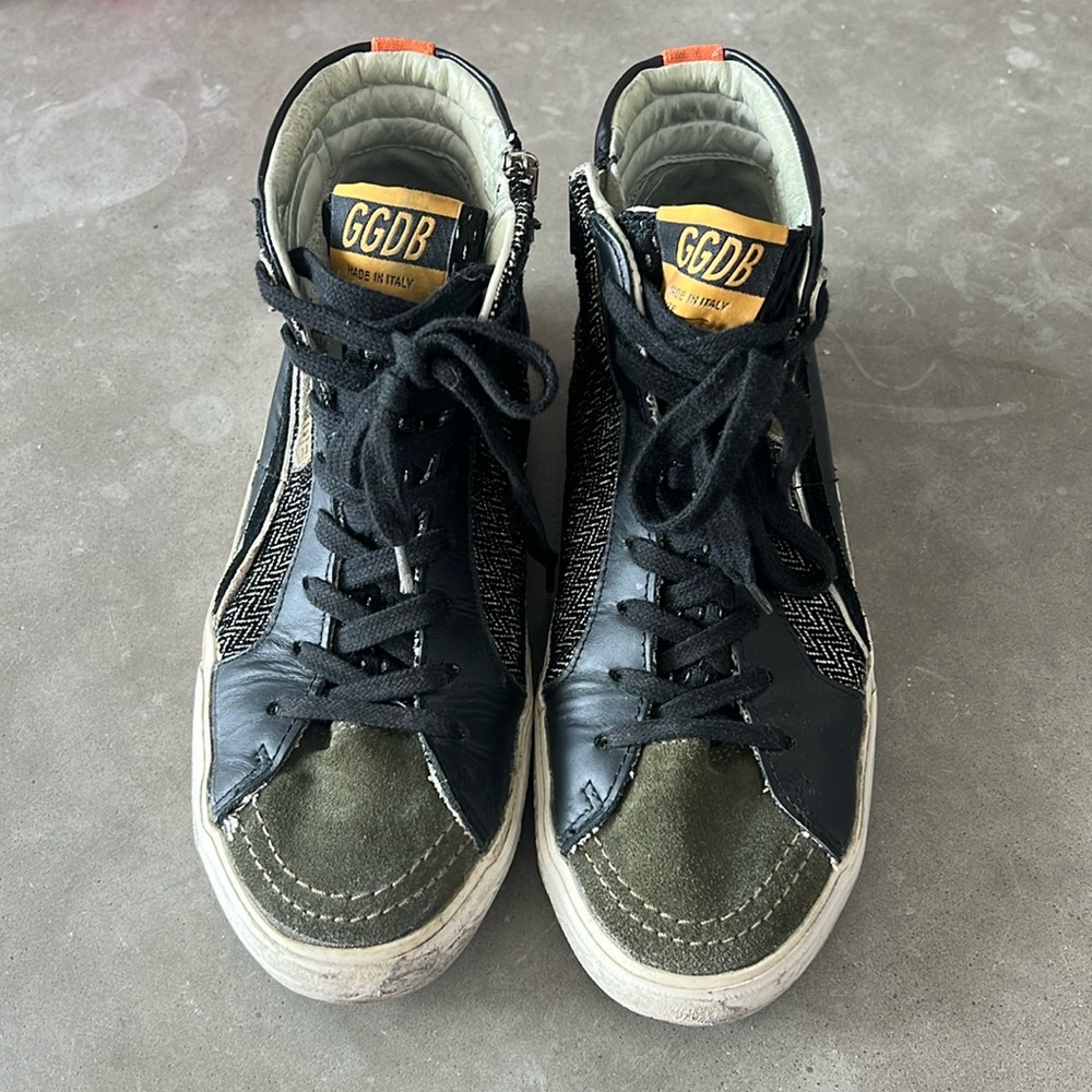 Golden Goose High Black Green Orange Slide Sneakers size 39